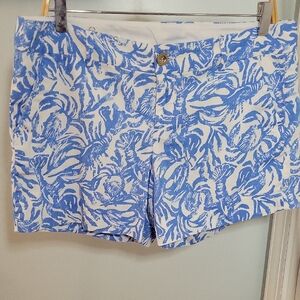 Lilly Pulitzer Blue and White Callahan Roll On Bermuda Shorts Sz 10